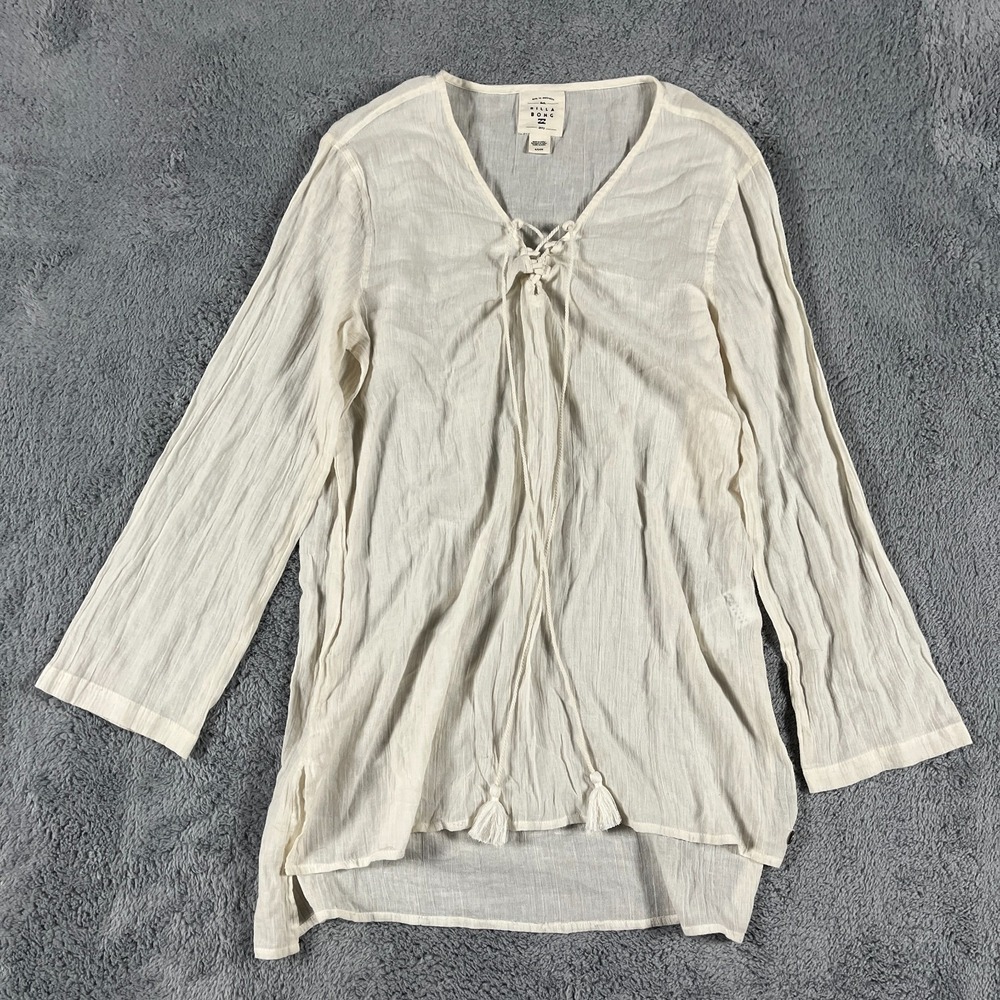 Billabong Tunic Top Womens Small White Tassel Neck High Low Hem Lightweight Boho